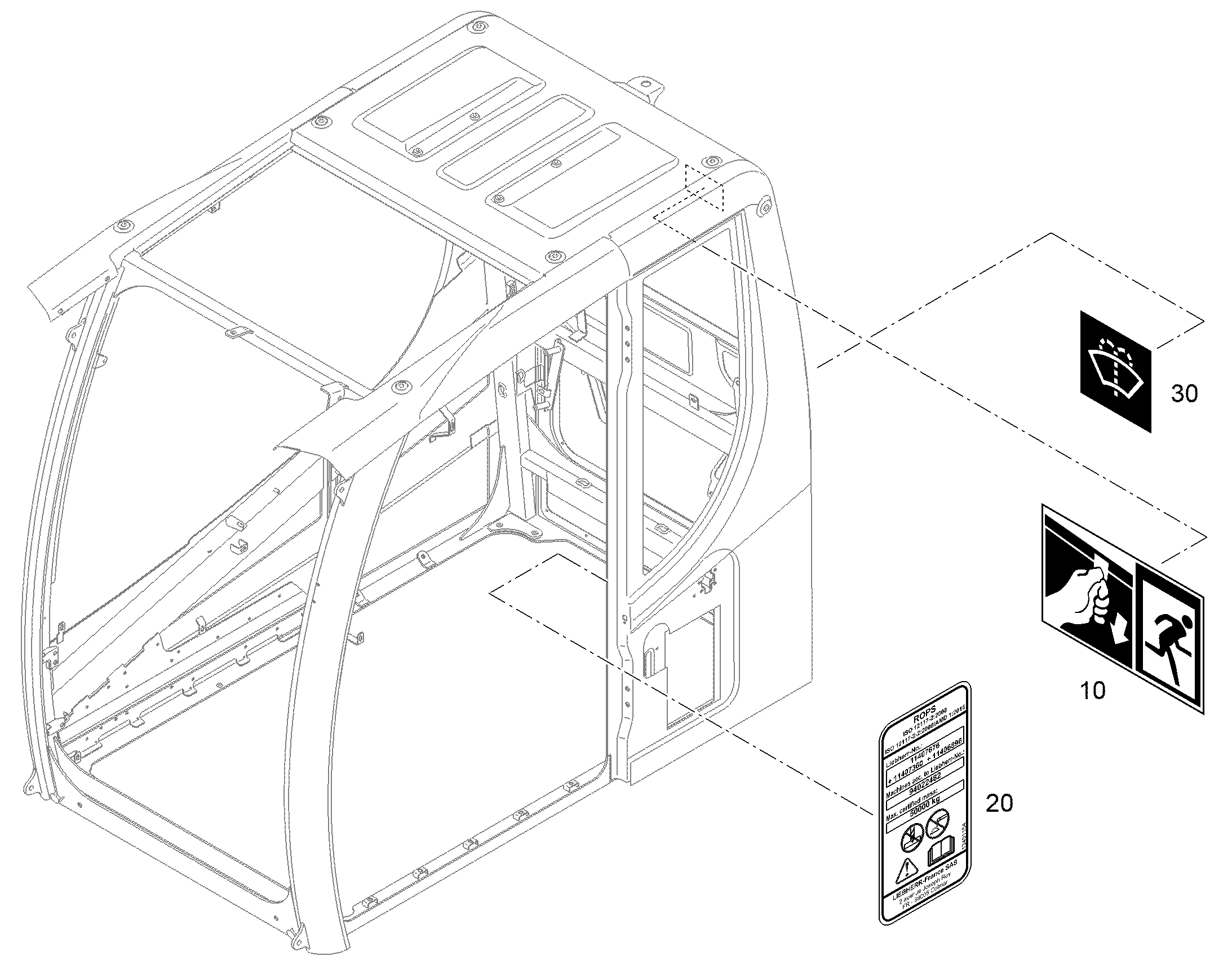 ТИПОВАЯ ТАБЛИЧКА ROPS 50mmX95mm 13491154 LIEBHERR