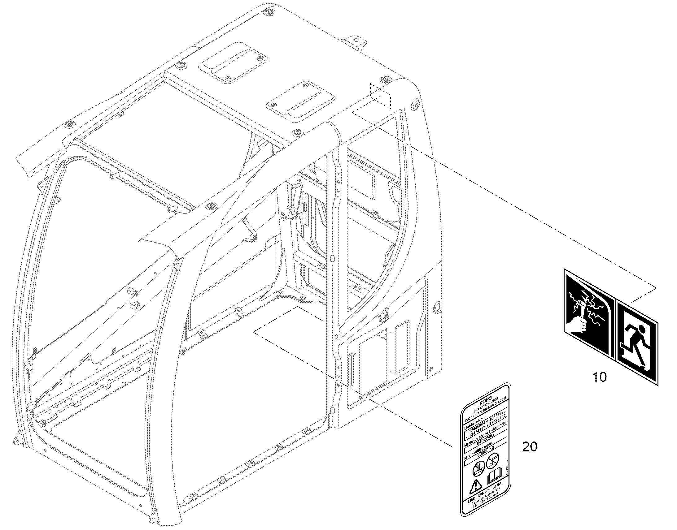 ТИПОВАЯ ТАБЛИЧКА ROPS 50mmX95mm 13509770 LIEBHERR