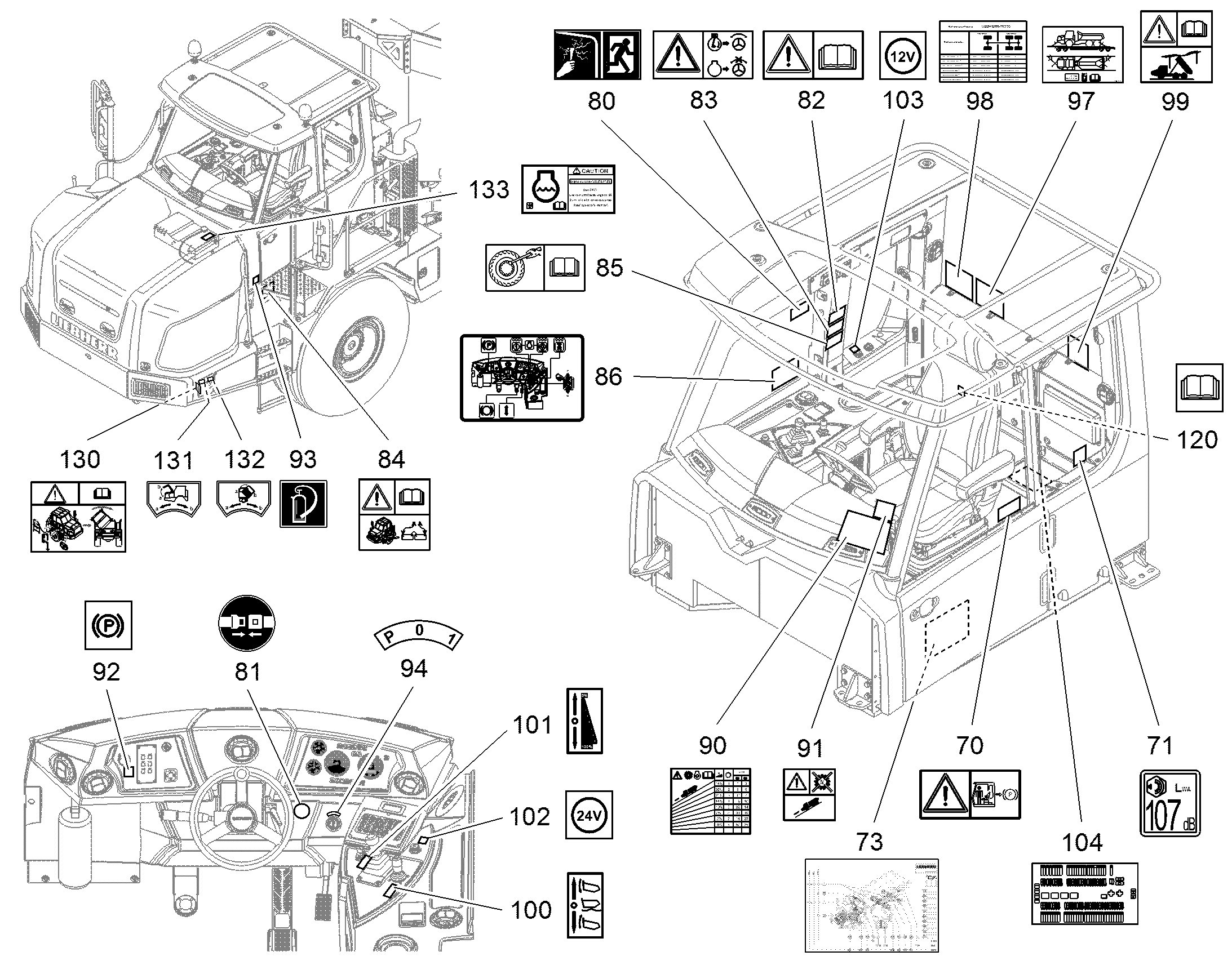 ТАБЛИЧКА СИМВОЛОВ ОБСЛУЖИВАНИЯ 170mmX120mm 94034348 LIEBHERR