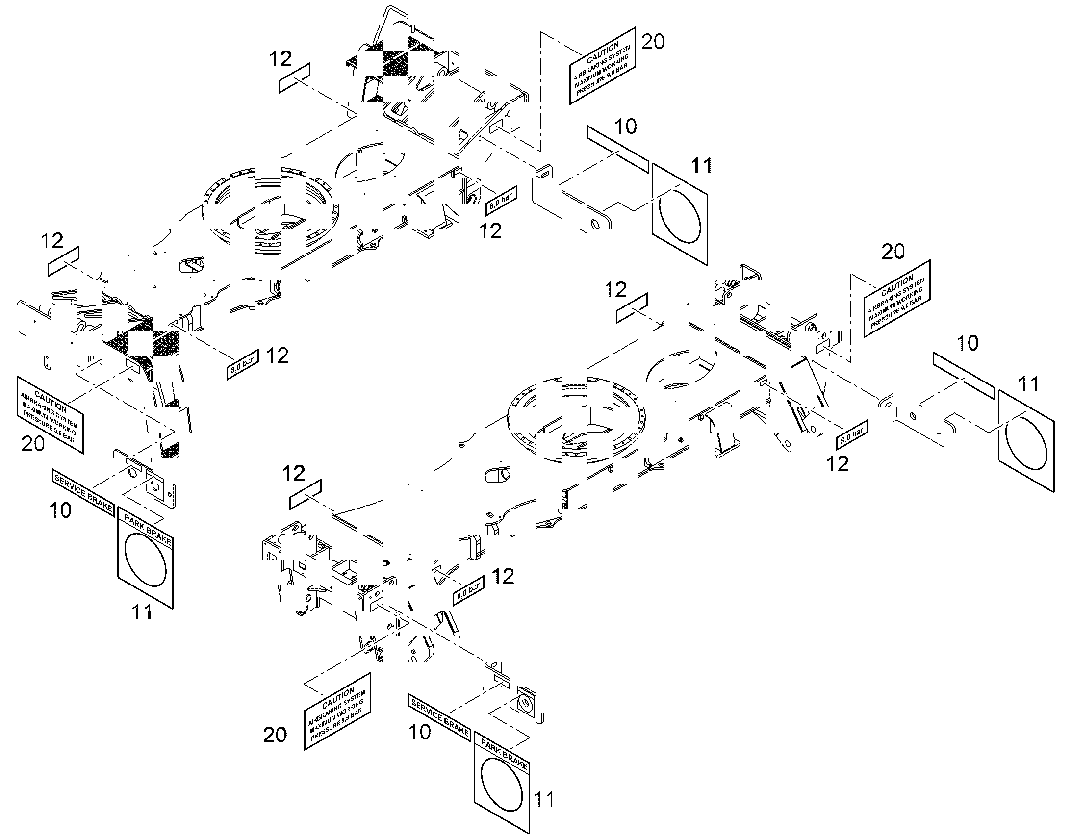 ТАБЛИЧКА LUFTDRUCKBREMSE 130mmX65mm 9639647 LIEBHERR