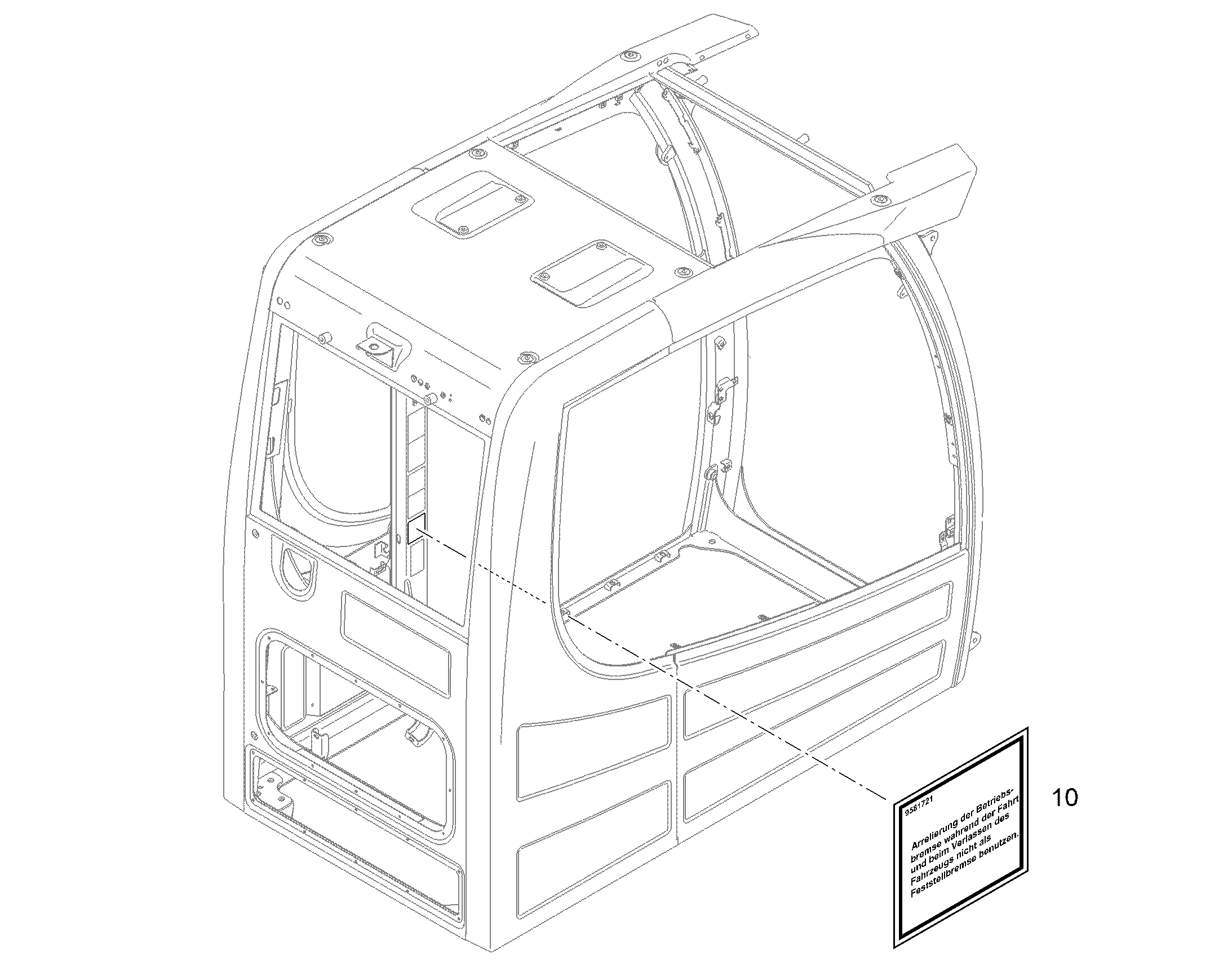 ЗНАК ПРЕДУПРЕЖДАЮЩИЙ BETRIEBSBREMSE 65mmX60mm 9581721 LIEBHERR