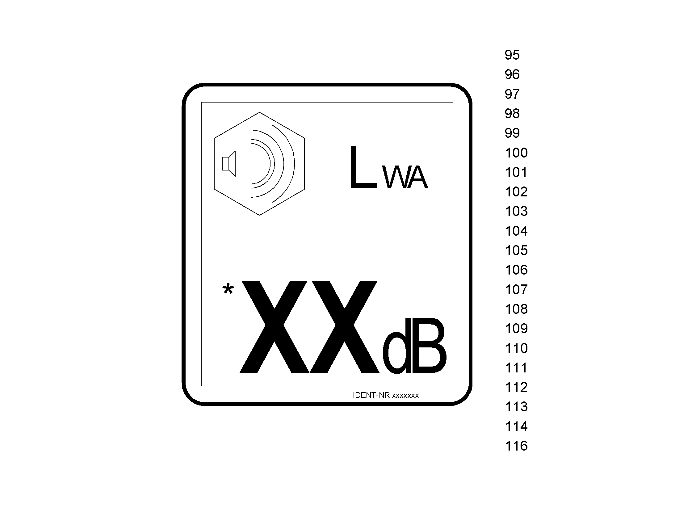 НАКЛЕЙКА,УРОВЕНЬ ЗВУК.МОЩНОСТИ LWA 113 DB 90mmX100mm 9874342 LIEBHERR