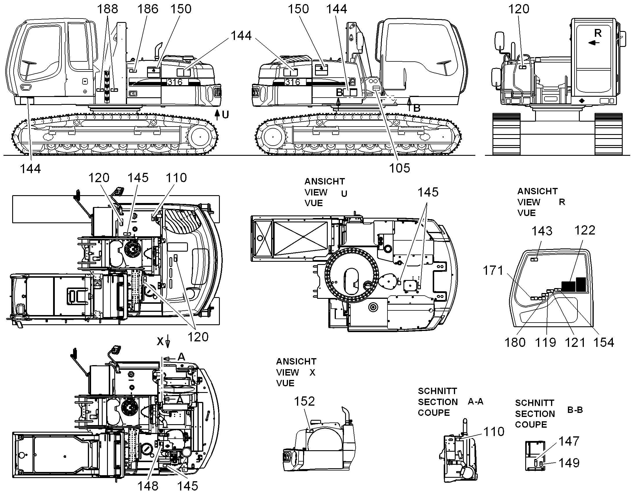 ТАБЛИЧКА СИМВОЛОВ ОБСЛУЖИВАНИЯ 297mmX210mm 94046411 LIEBHERR