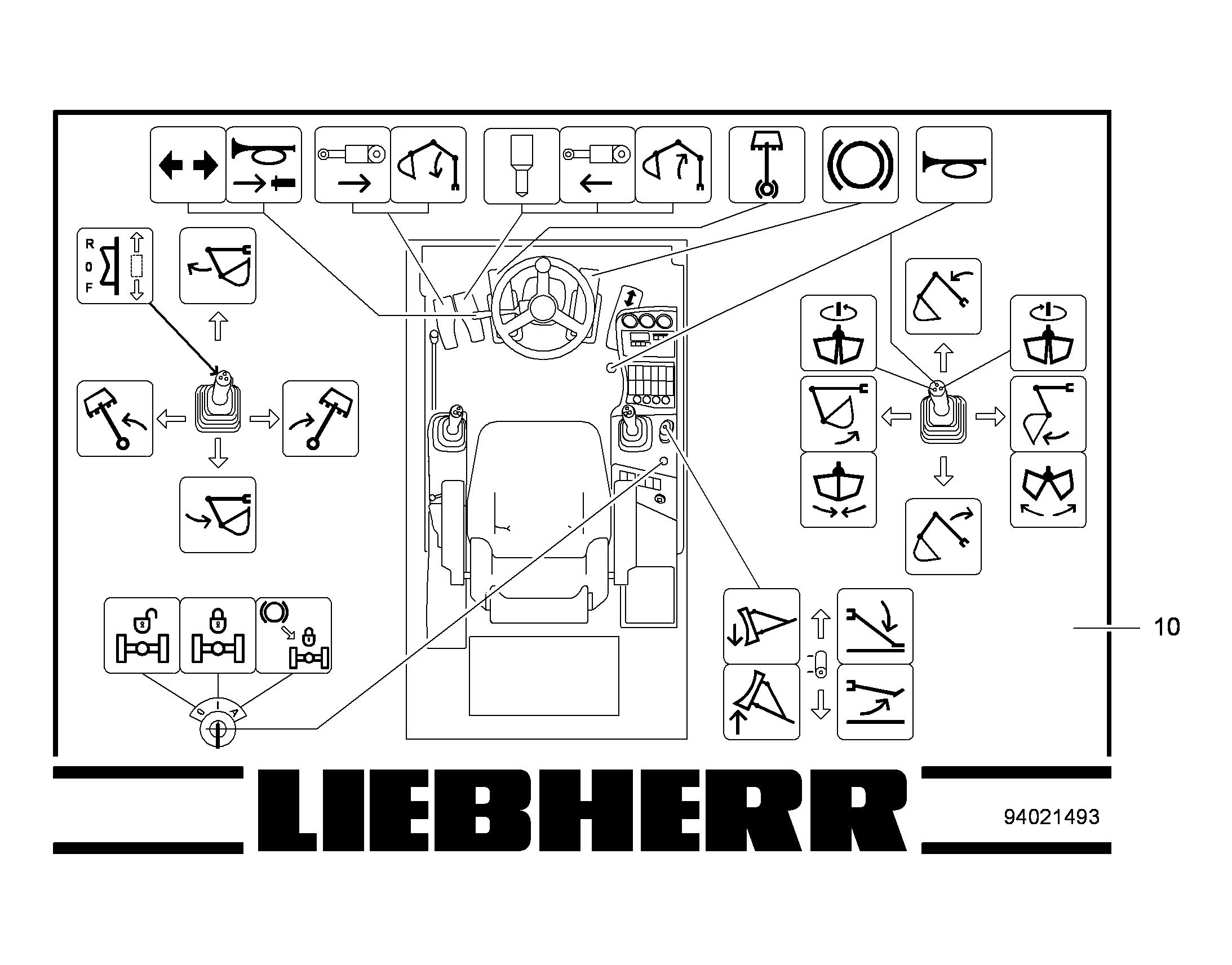 ТАБЛИЧКА СИМВОЛОВ ОБСЛУЖИВАНИЯ 297mmX210mm 94021493 LIEBHERR