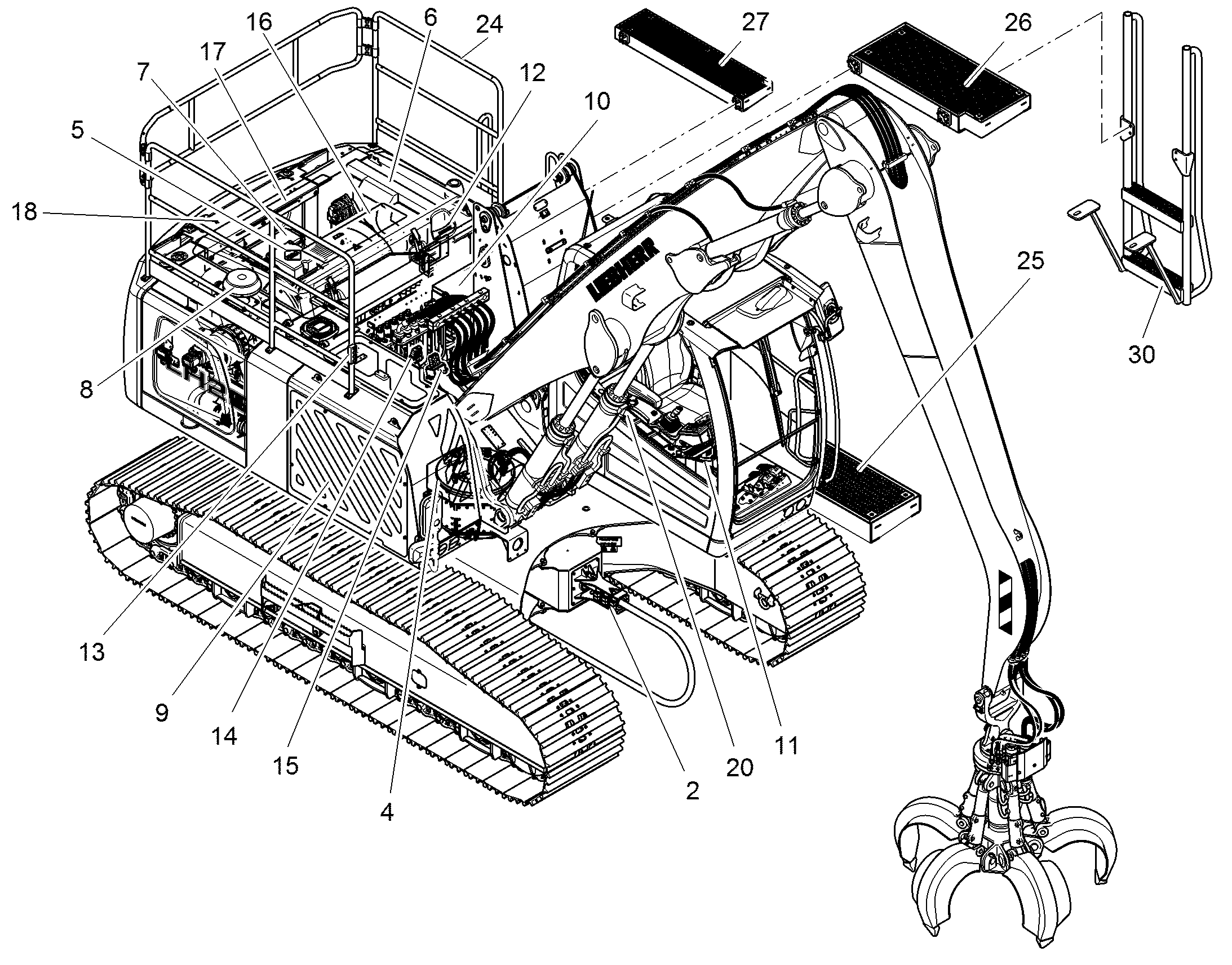 МОНТАЖ РАБОЧЕГО МОСТИКА СПРАВА 94082809 LIEBHERR