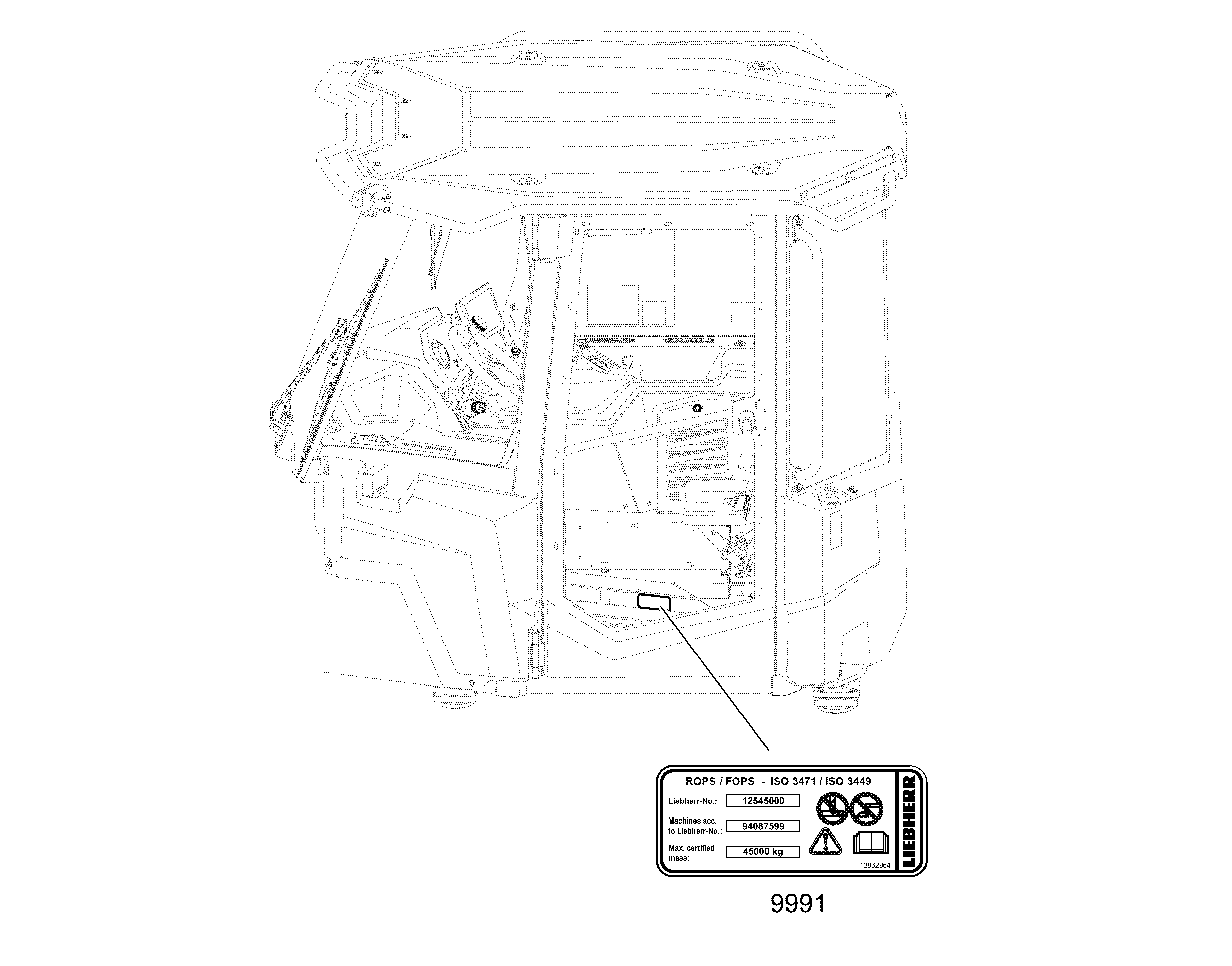 ТИПОВАЯ ТАБЛИЧКА ROPS 110mmX45mm 12832964 LIEBHERR