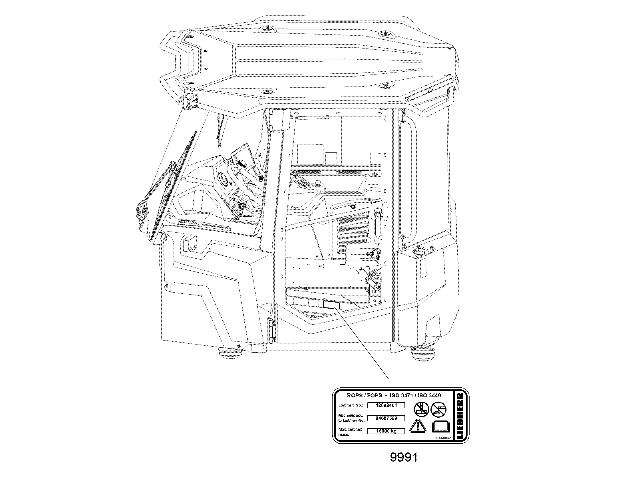 ТИПОВАЯ ТАБЛИЧКА ROPS 110mmX45mm 12960042 LIEBHERR