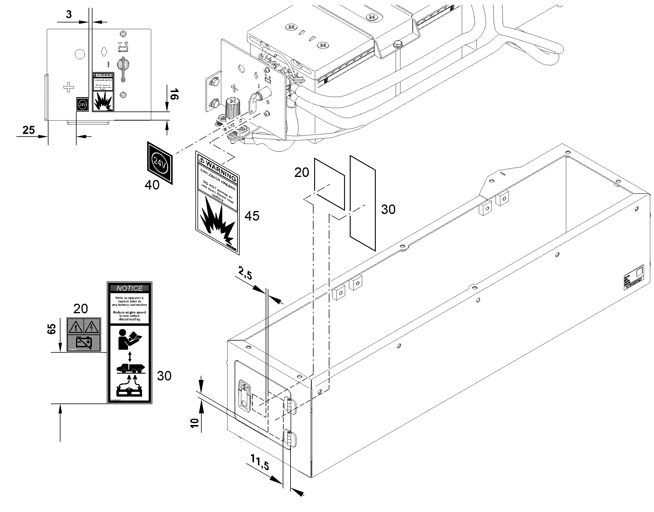 НАКЛЕЙКА 'ПРИНУД. ЗАПУСК' 55mmX150mm 13520932 LIEBHERR