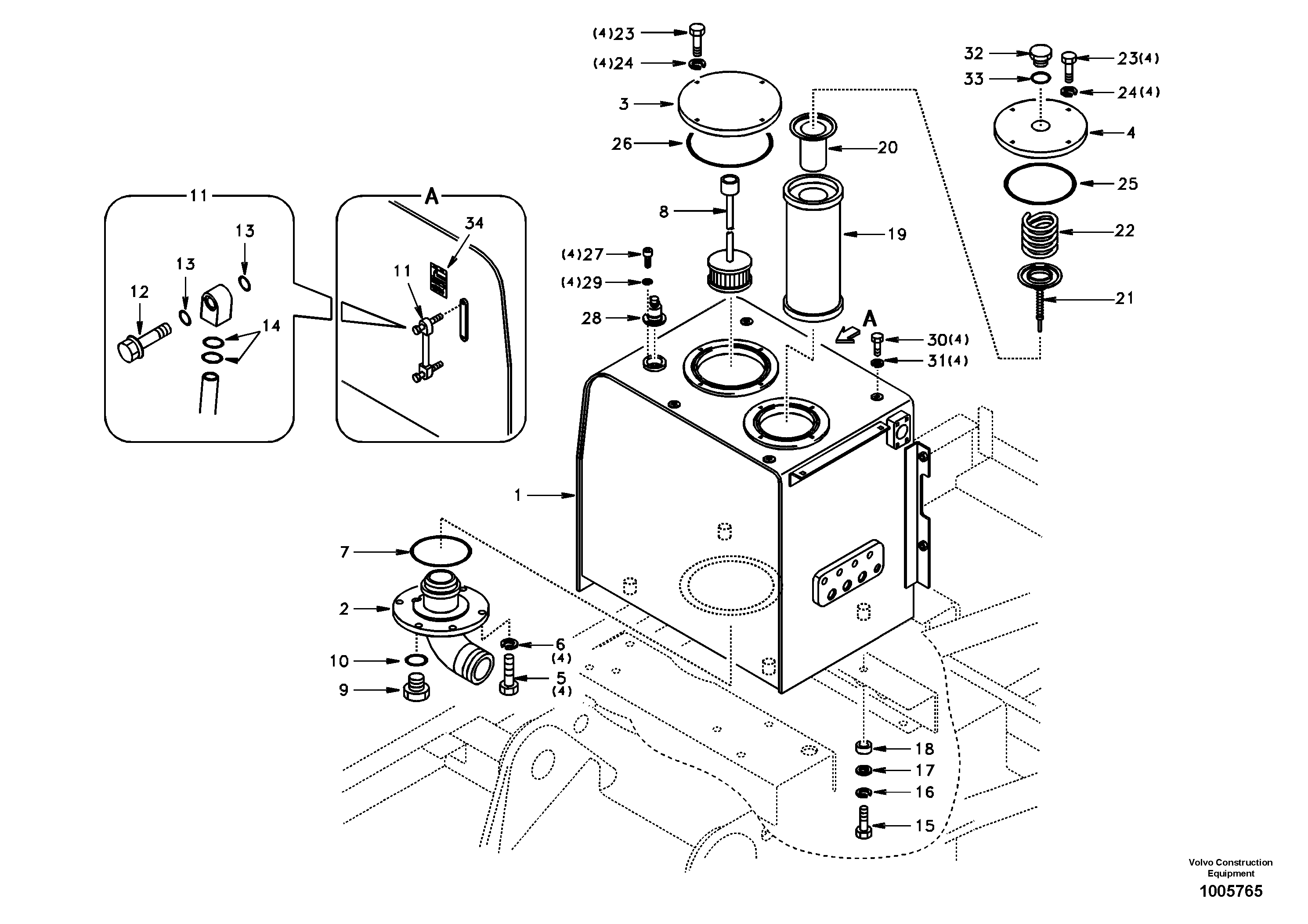 Hydr fluid tank SA1141-02080 VOLVO