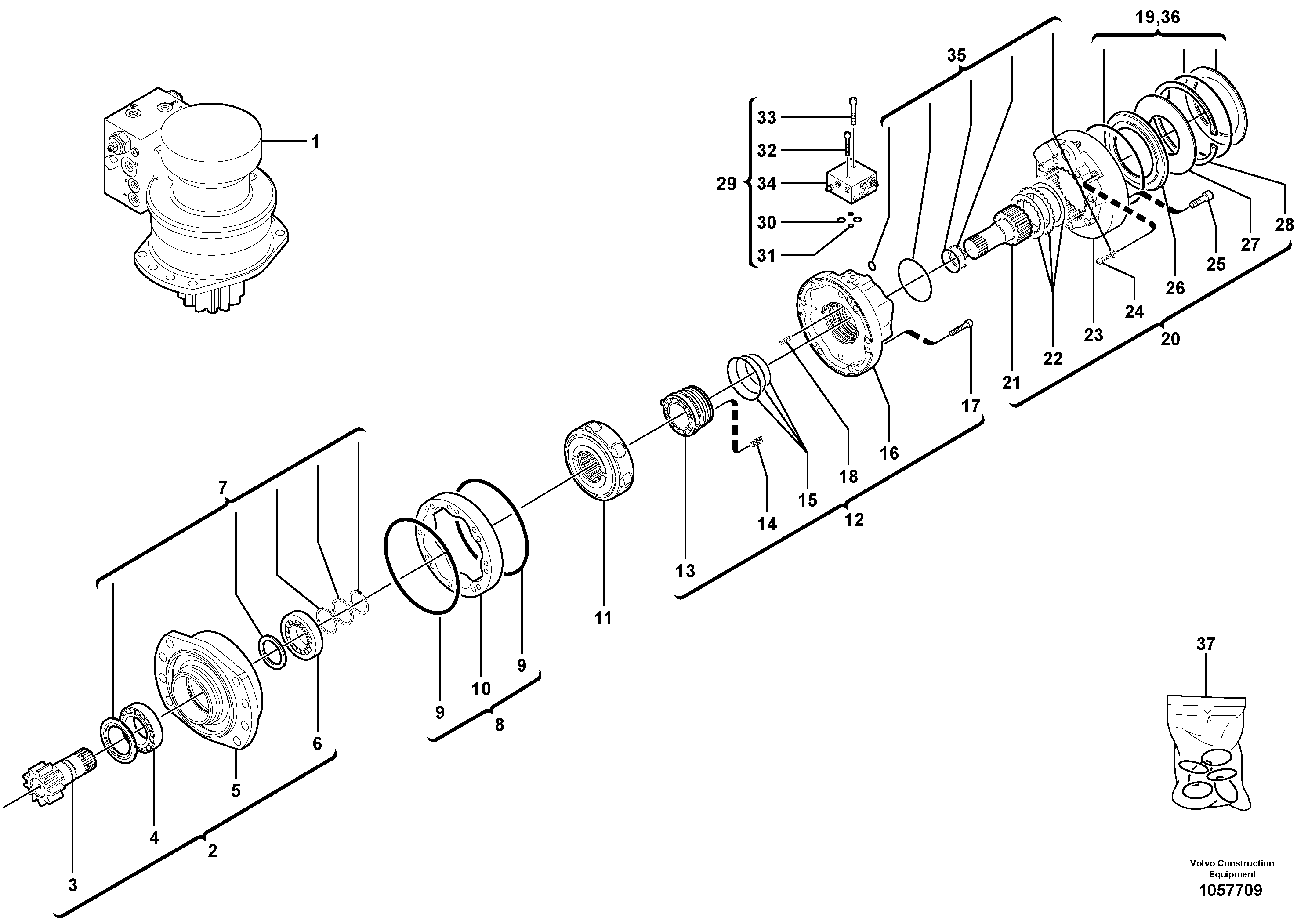 Pinion shaft PJ7415416 VOLVO